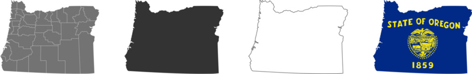 Oregon state of USA. Oregon flag and territory. States of America territory on white background. Separate states. Vector illustration