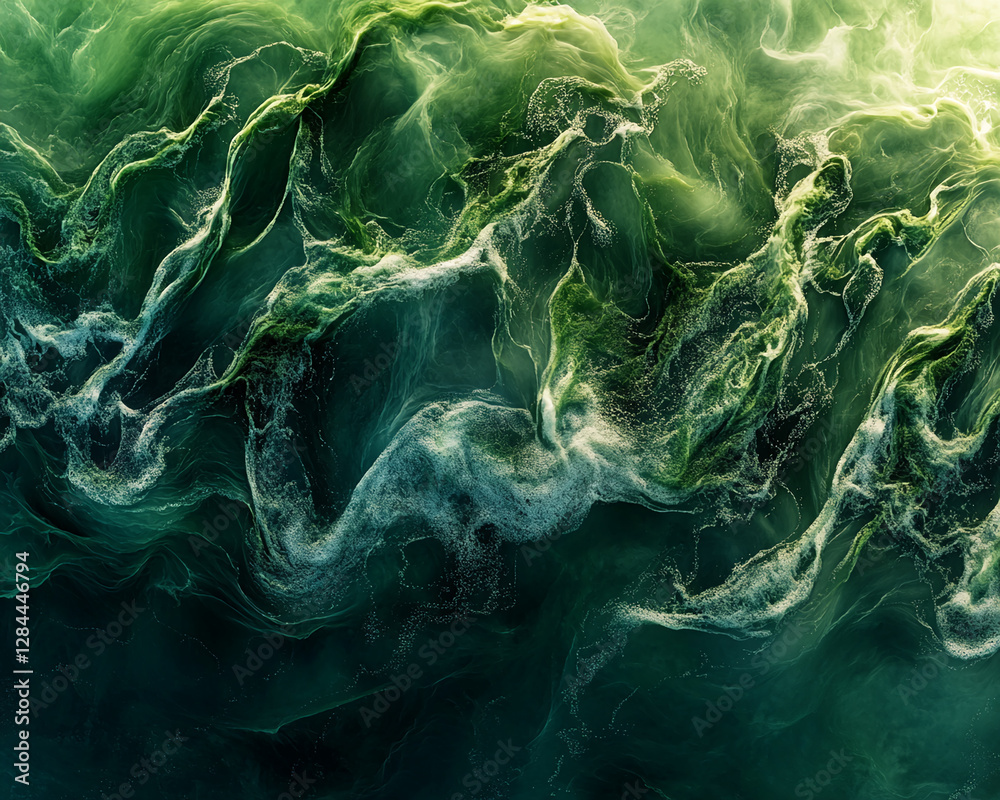 Aufkleber a close-up of swirling green and white fluid in motion, showcasing dynamic waves and intricate textu