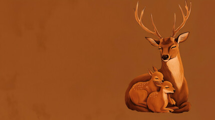 Happy Fathers Day Poster. Dad Deer and baby Deer. Space for writing.