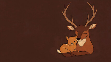 Happy Fathers Day Poster. Dad Deer and baby Deer. Space for writing.