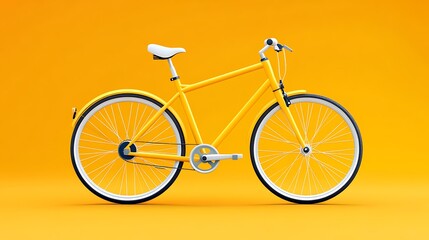 Fototapeta premium Vibrant Yellow Bicycle: A 3D Render on Sunny Orange Background AI Generated