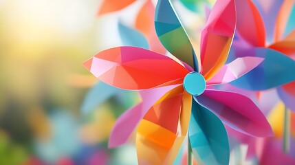 Close up of beautiful colorful paper windmills used for home decoration