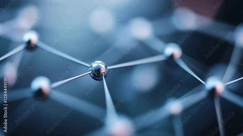 Poster Closeup view of molecular structure showcasing interconnected atoms with a beautiful blue glow and depth of field : Generative AI