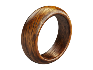 Wooden ring showcasing unique grain patterns and smooth finish suitable for everyday wear isolated on transparent background.