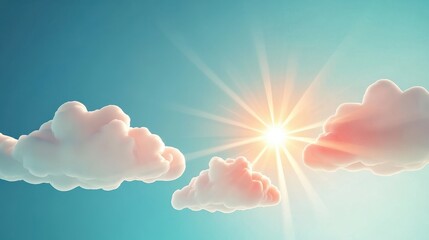 Obraz premium A serene sky filled with fluffy clouds illuminated by radiant sunlight.