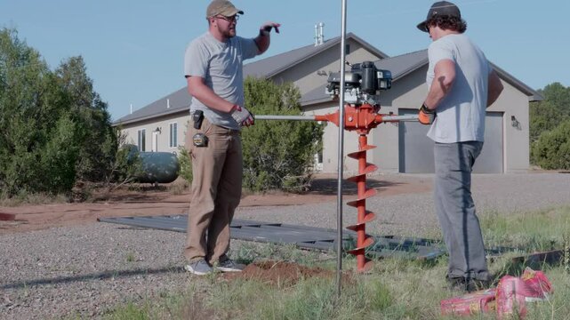Guys Putting Posts in the Ground for a Fence