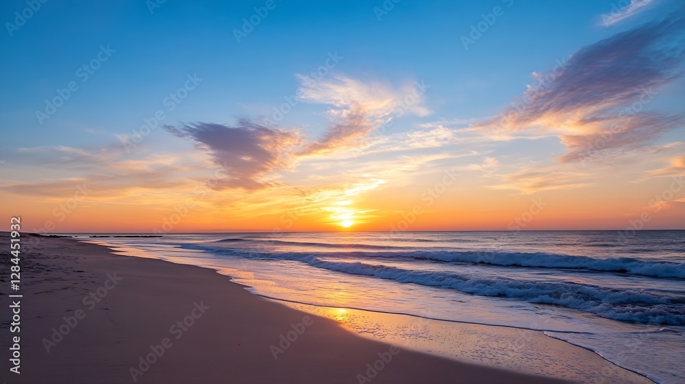 Aufkleber breathtaking sunset over a tranquil beach with soft waves and colorful sky reflections : generative 