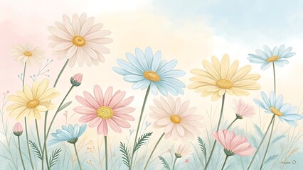 Fototapeta premium Soft Pastel Daisy Flowers for Seasonal Inspiration