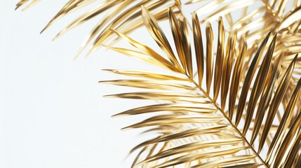 Obraz premium Close-up of elegant golden palm leaves against a light background, highlighting their intricate texture and luxurious feel.