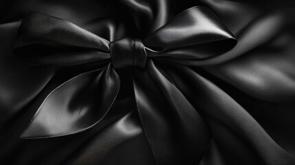 Obraz premium A luxurious black satin bow gracefully arranged on smooth fabric, exuding elegance and sophistication.