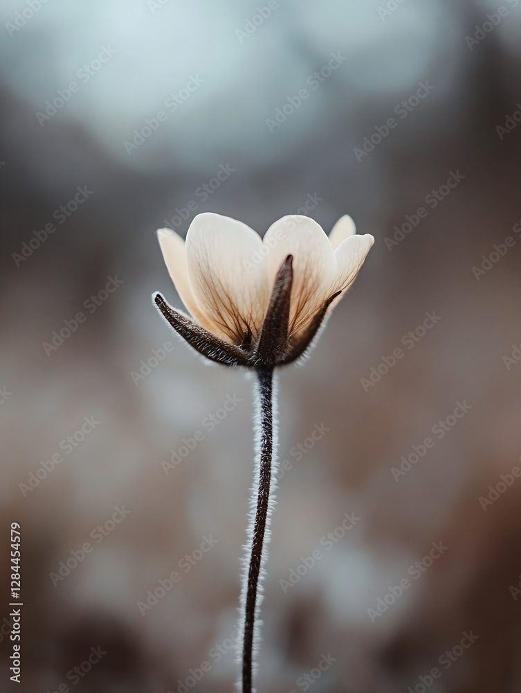 Poster delicate flower standing gracefully in a blurred background capturing fragile beauty : generative ai