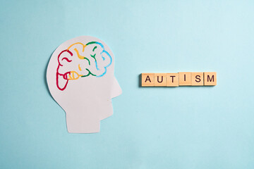 Autism Awareness: Celebrating Neurodiversity and Inclusion, Silhouette of head with colored brain.