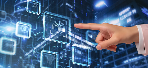 Biometrics Fingerprint concept. Biometrics security with digital interface