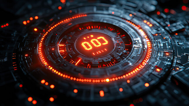 Futuristic countdown timer display in a complex technological interface