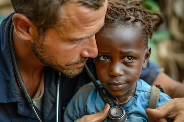 A compassionate connection between a man and a child, showcasing trust and care.