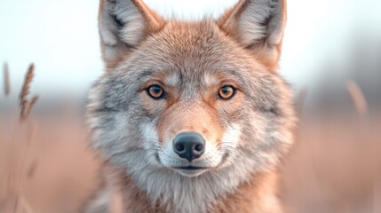 Fototapeta premium Close-up portrait of a coyote in field. Possible use wildlife photography