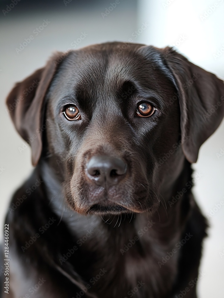 Poster adorable close up portrait of a chocolate brown labrador with captivating eyes and gentle expression