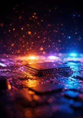 発光する電子基板とネットワークのイメージ