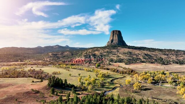 Aerial shot of the amazing Devils Tower National Monument in Wyoming.