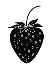 Black Strawberry Silhouette with White Seed Outlines on White Background