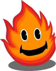 Vector illustration of a cute, smiling fire character with bright orange and red flames. Perfect for mascot, logo, or cartoon designs.