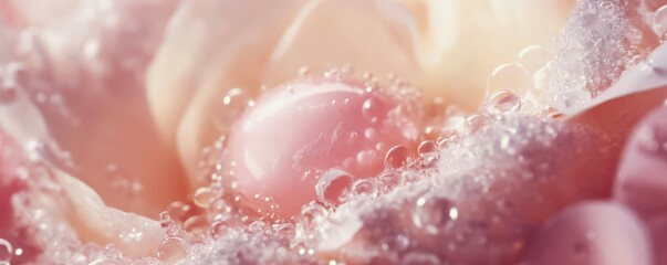 Obraz premium Delicate pink rose petals with dewdrops and soft light