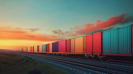 Fototapeta premium Global business of Container Cargo freight train for Business logistics concept, Air cargo trucking, Rail transportation and maritime shipping, Online goods orders worldwide. Container truck in ship