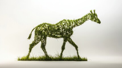 A creative depiction of a giraffe made entirely from lush green grass, symbolizing nature and wildlife.