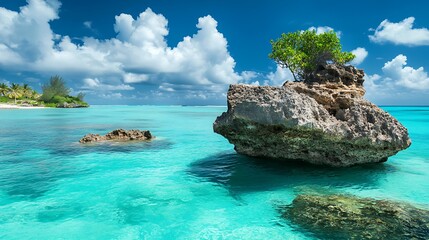 Obraz premium Coral rock in the aqua clear sea off the coast