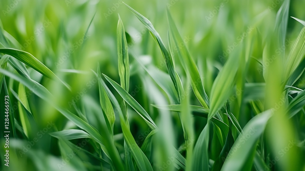 Aufkleber close up view of fresh green grass swaying gently in the breeze under soft natural light : generativ