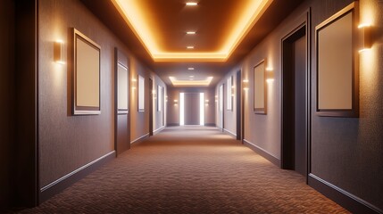 corridor of all movie theater hall with window light and carpet