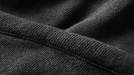 Fototapeta premium Close-up of a textured black fabric showcasing its soft weave and intricate stitching details.