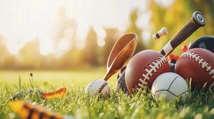 Sports equipment outdoors, sunny day, grass, leisure