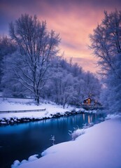 winter landscape with river and snow