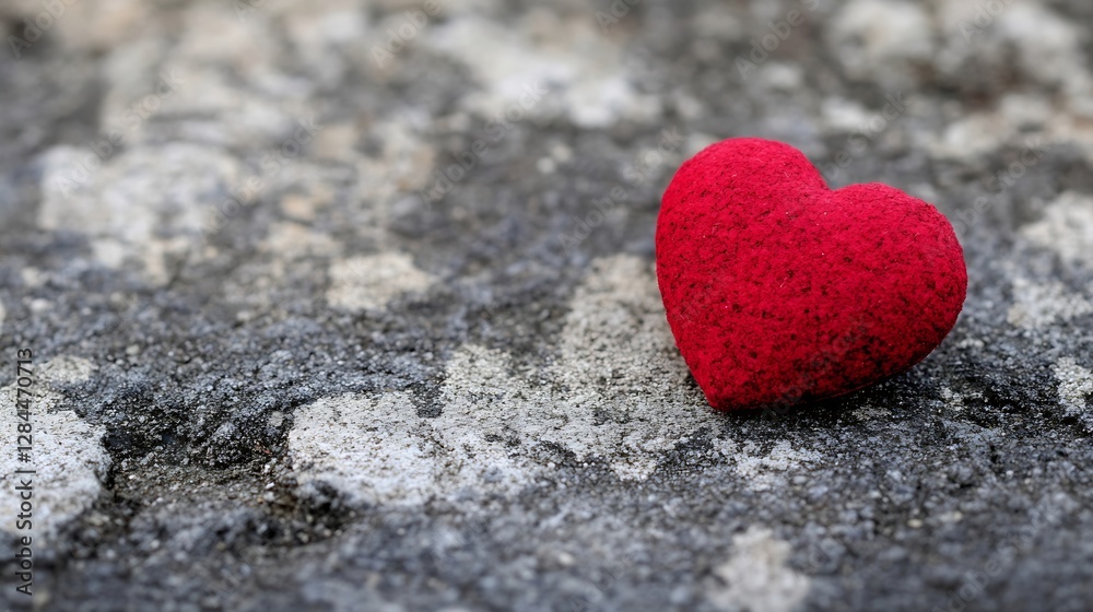 Aufkleber closeup of a red felt heart on a textured gray stone surface : generative ai