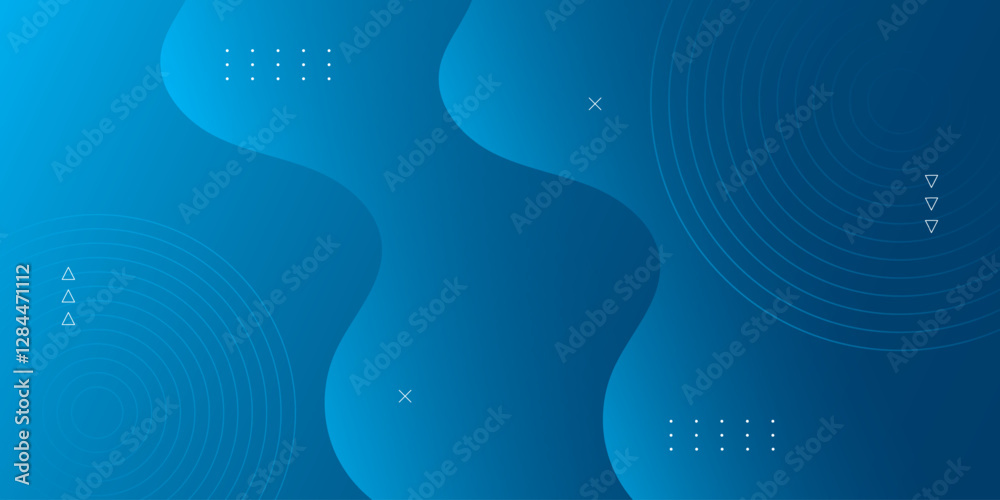 Wall mural abstract background with trendy wavy geometric elements. dynamic blue gradient color composition. ve