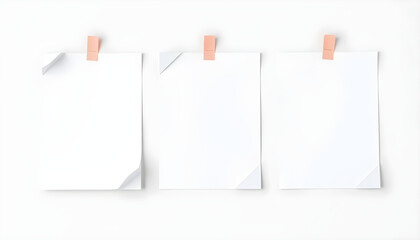 Three white papers taped with peach washi tape, curled corners add a realistic touch