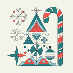 2d vector illustration colorful icon for Christmas items and decoration with gifts accessories