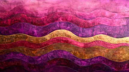 Dynamic twilight waves in vibrant magenta and shimmering bronze plain background