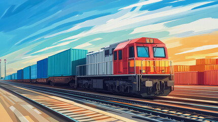 Naklejka premium Global business of Container Cargo freight train for Business logistics concept, Air cargo trucking, Rail transportation and maritime shipping, Online goods orders worldwide. Container truck in ship