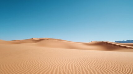 Endless expanse of soft golden sands under a clear blue sky in a serene desert landscape : Generative AI