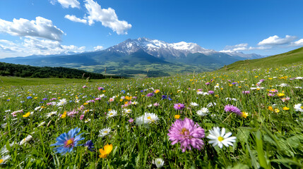 Mountain meadow wildflowers sunny day landscape (3)