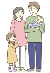 赤ちゃんと小学生と両親の4人家族