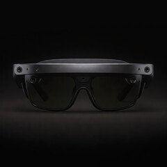 Futuristic Gaze: cutting-edge augmented reality glasses exude a sleek, high-tech allure against a dark backdrop, symbolizing innovation.