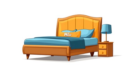 Cozy Cartoon Bed and Nightstand Illustration AI Generated