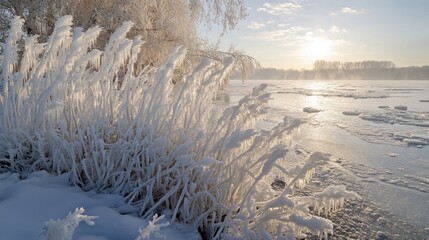 Enchanting transformation of a frozen delta with intricate ice sculptures and winter s magic