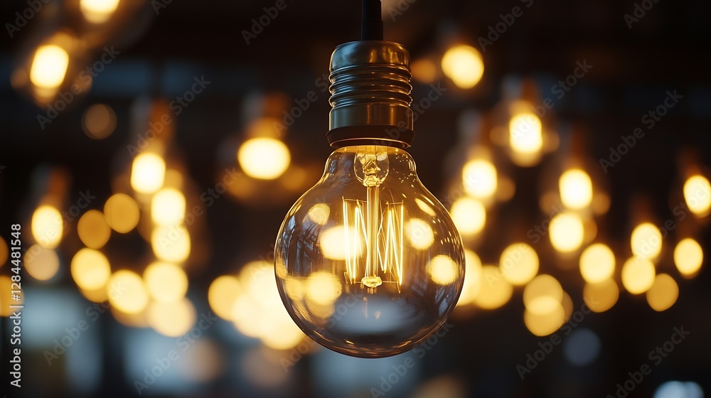 Poster warm glowing vintage light bulbs hanging in a dimly lit space creating a cozy and inviting ambiance 