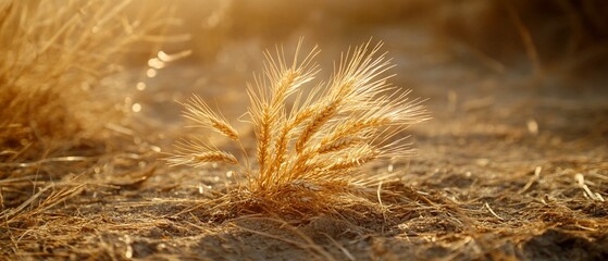 Golden Wheat Ears in Field at Sunrise