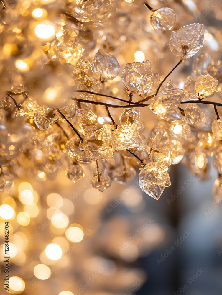 Poster Elegantly illuminated crystal chandelier with sparkling lights creating a warm and inviting atmosphere : Generative AI