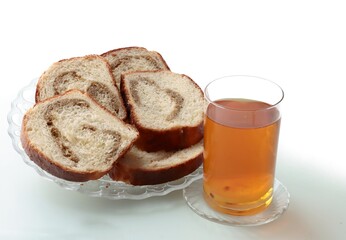 homemade tasty cakea and glass of hot tea